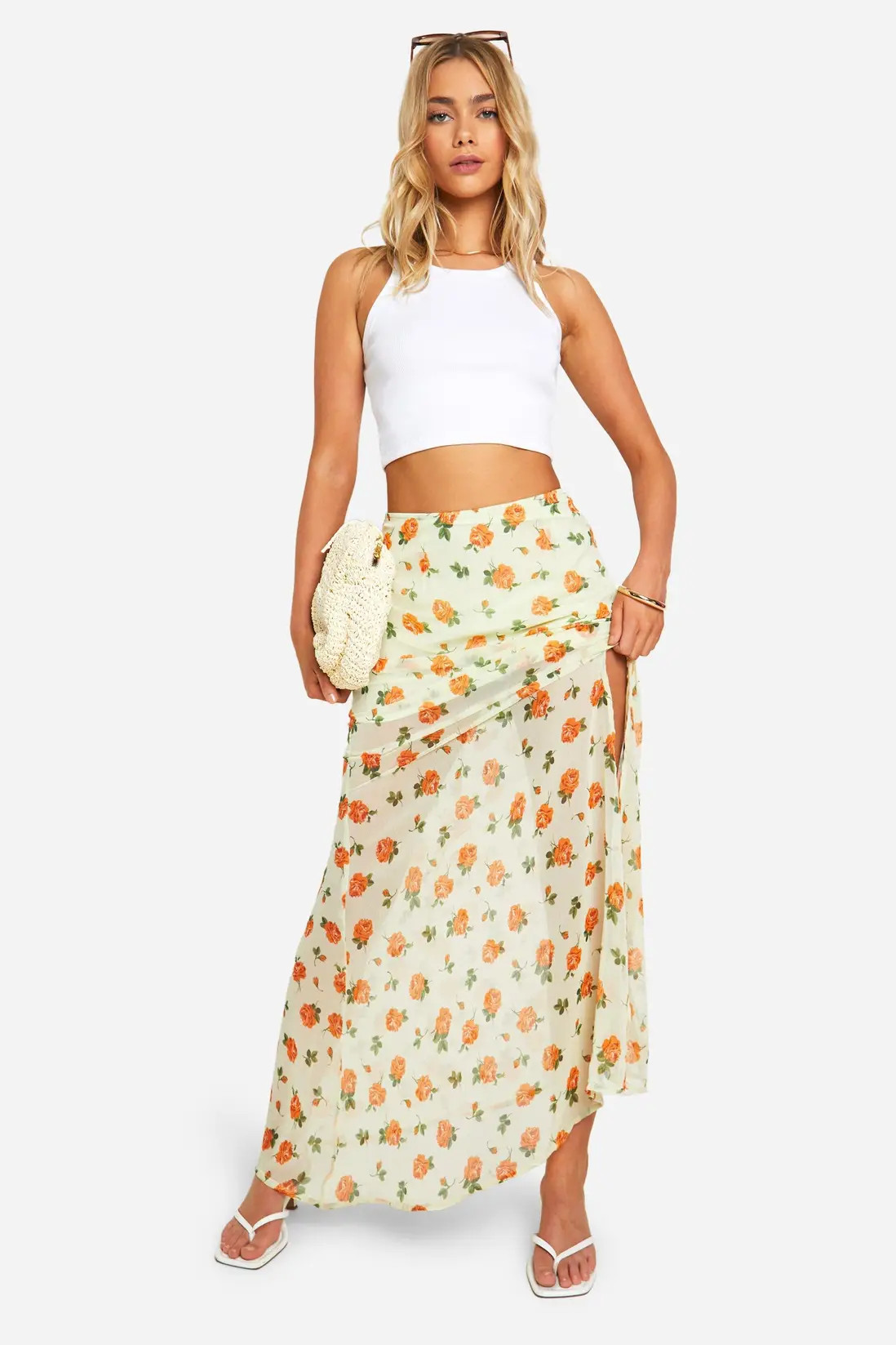 Multi Floral Crinkle Chiffon Maxi Skirt | Boohoo USA | boohoo (US & Canada)