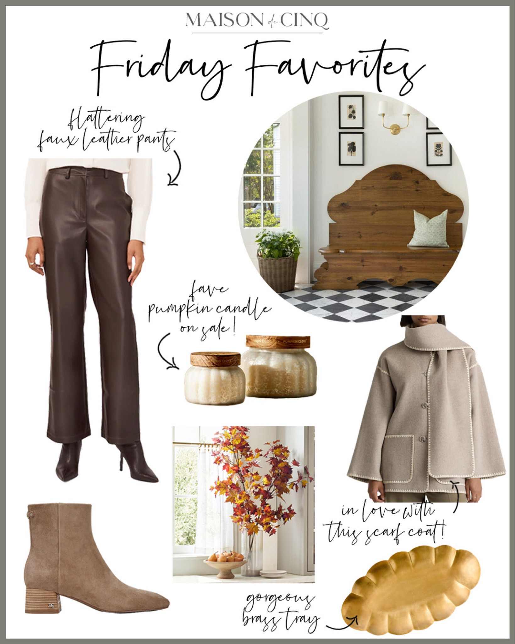 So many great finds for Friday Favorites this week like the most flattering faux leather pants, gorgeous scarf coat (LOVE!), chic suede booties plus my fave wreaths and garland to snag now before they sell out!

Home decor, fall decor, fall outfit, fall fashion, jacket, sweater, tray, fall candle, sneakers, fall stems 

#LTKFindsUnder50 #LTKSeasonal #LTKHome