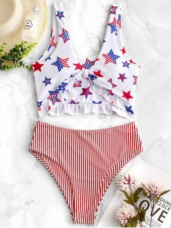 ZAFUL Patriotic American Flag Ruffle Tankini Swimsuit   MULTI-A MULTI-B | Zaful UK