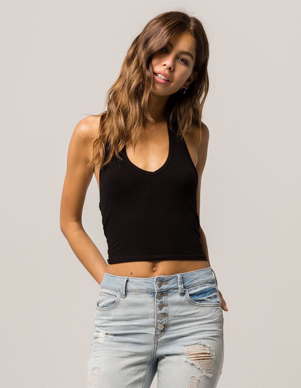 FULL TILT Essentials Crop Black Halter Top | Tillys