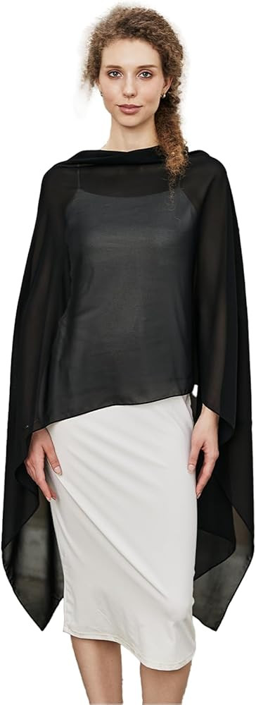 Chiffon Cape Shawl Wrap Scarf 3 Ways to Wear Elegant Sheer Capelet for Evening Dresses Weddings P... | Amazon (US)