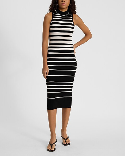 Striped Mock Neck Sleeveless Midi Sweater Dress | Express