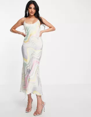 ASOS DESIGN Devore midi slip dress in pastel swirl print | ASOS (Global)