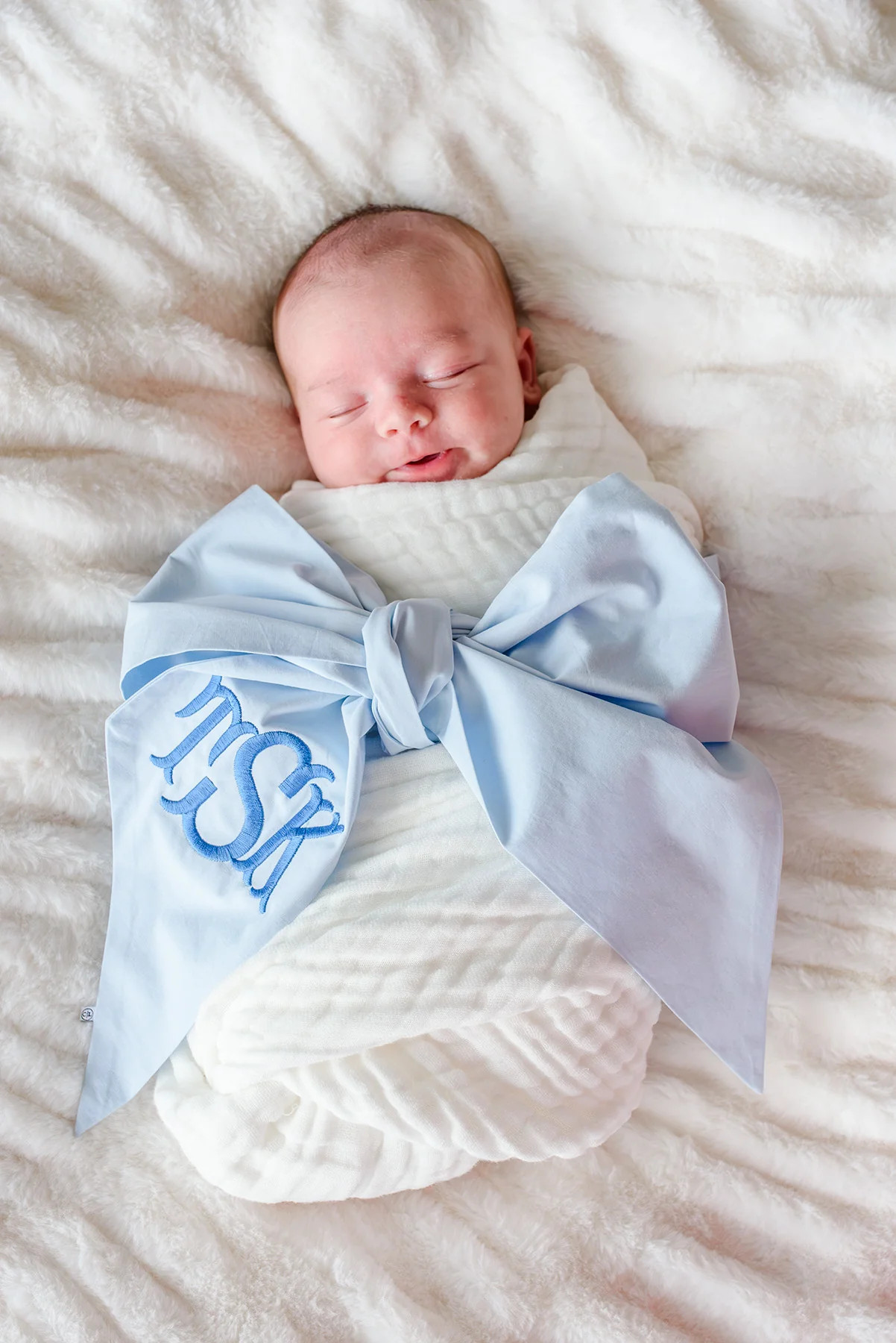 Personalized Newborn Bow Sash | Light Dusty Blue | Caden Lane
