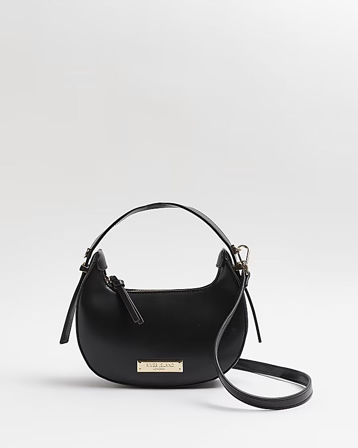 Black faux leather scoop shoulder bag | River Island (UK & IE)