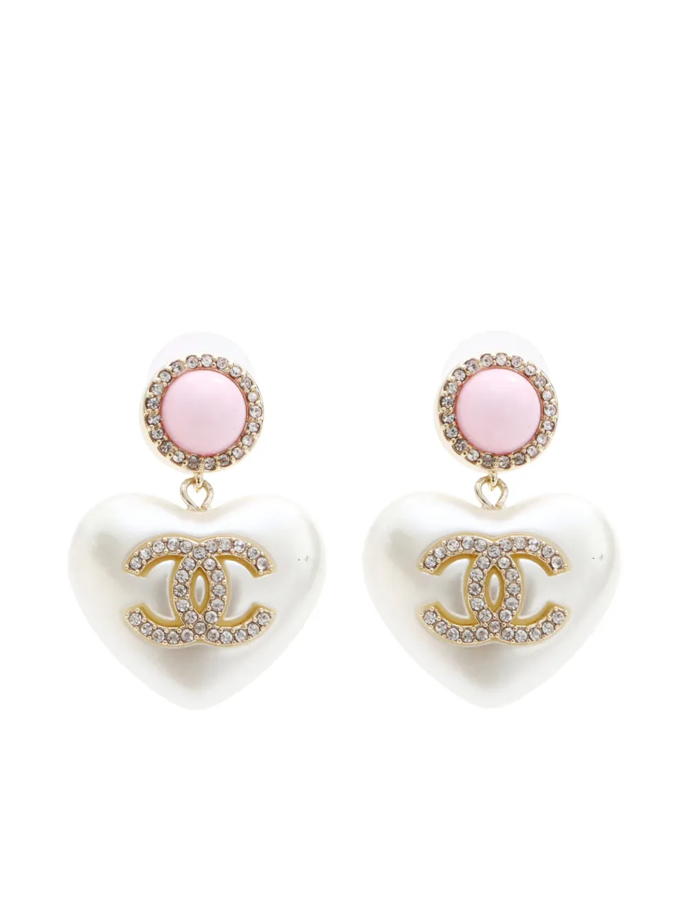 CHANEL Pre-Owned 2022 CC Heart Pearl Earrings - Farfetch | Farfetch Global