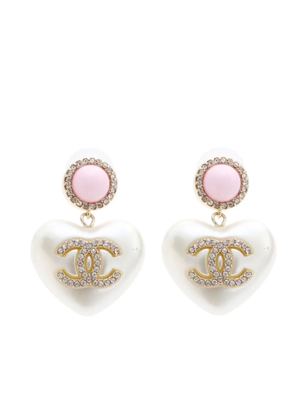 CHANEL Pre-Owned 2022 CC Heart Pearl Earrings - Farfetch | Farfetch Global