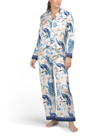 Satin Peacock Top And Pants Pajama Set | Marshalls