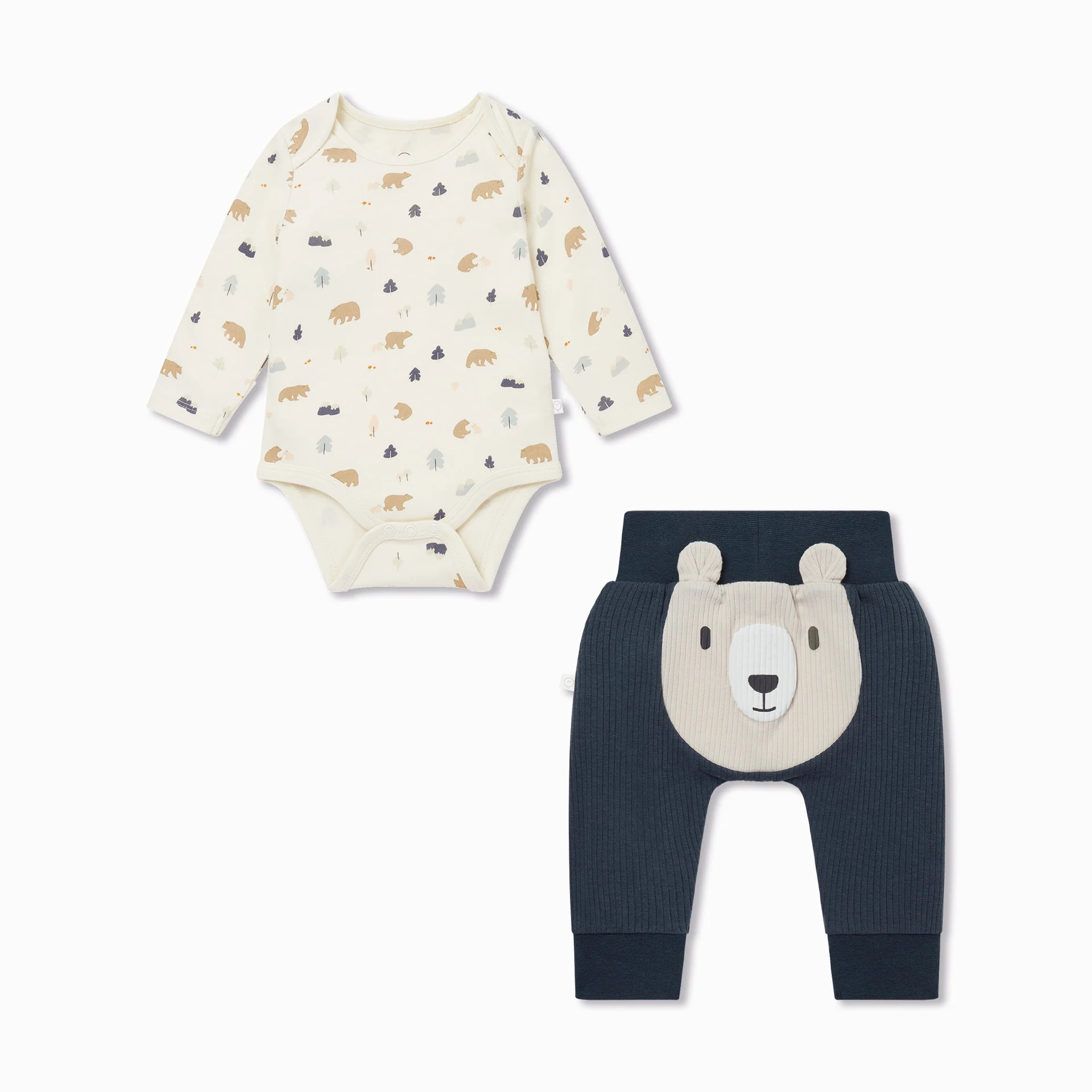 Bear Print Bodysuit & Ribbed Joggers Outfit | Baby Mori