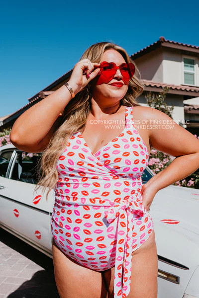 SASSY RED LIPSTICK X PINK DESERT SARAH WRAP ONE PIECE IN SASSY LIP PRINT | Pink Desert