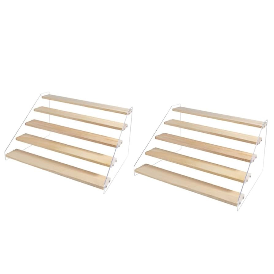 2 Pack 5 Tier Acrylic Display Stand for Figures Wooden Risers Display Case for Craft Fair Acrylic... | Amazon (US)