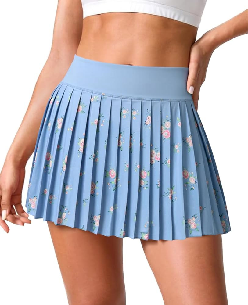 Fisoew Womens Floral Print Pleated Tennis Skirt High Waist Workout Athletic Mini Skirts with Pock... | Amazon (US)
