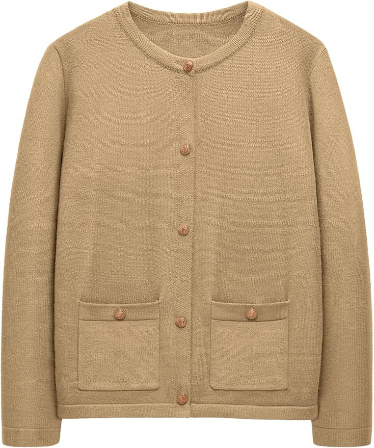 LILLUSORY Women Cardigan Sweaters Cropped Long Sleeve Button Down Tweed Jacket with Pockets 2024 ... | Amazon (US)