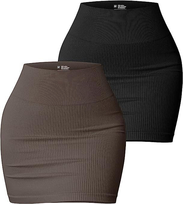 OQQ Women's 2 Piece Skirts Basic Versatile Stretchy Ribbed Casual High Waist Mini Skirt | Amazon (US)