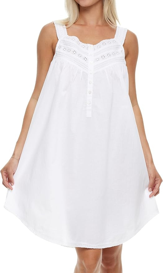 Alexander Del Rossa 100% Cotton Nightgowns for Women, Sleeveless Lace Trimmed Button Up Short Vin... | Amazon (US)