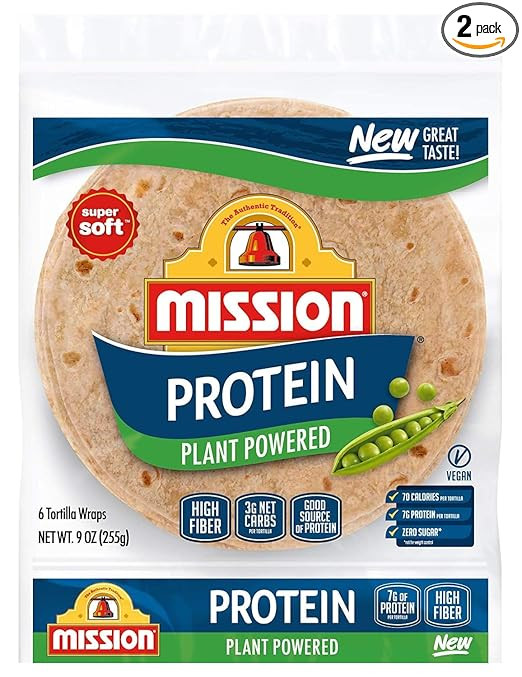 Mission Protein Plant Powered Tortilla Wraps, High Fiber, Low Carb, Vegan - 2 Packs | Amazon (US)