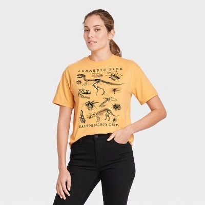 Women's Jurassic Park Grid Short Sleeve Graphic T-Shirt - Mustard | Target