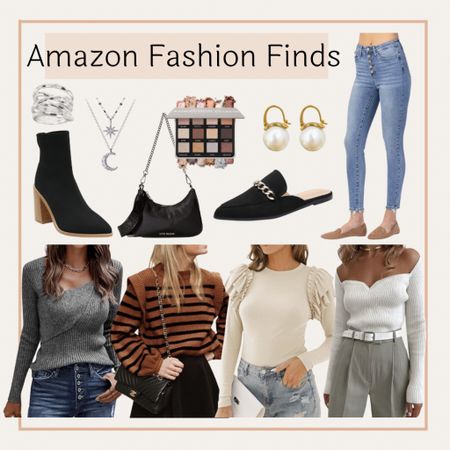Amazon fashion finds! Date night winter long sleeve tops, blue jeans, sweaters, black boots, mules, black handbag, gold and silver jewelry! Winter date night outfits! More winter outfits on my page! 

#LTKSeasonal #LTKshoecrush #LTKunder100