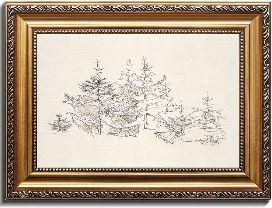 uniro Vintage Gold Framed Wall Art, Vintage Christmas Canvas Art Prints Painting, Antique Pine Tr... | Amazon (US)