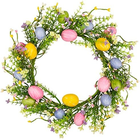 VGIA 12 inch Artificial Easter Wreath with Colored Egg and Mixed Twigs Spring Wreath for Front Door  | Amazon (US)