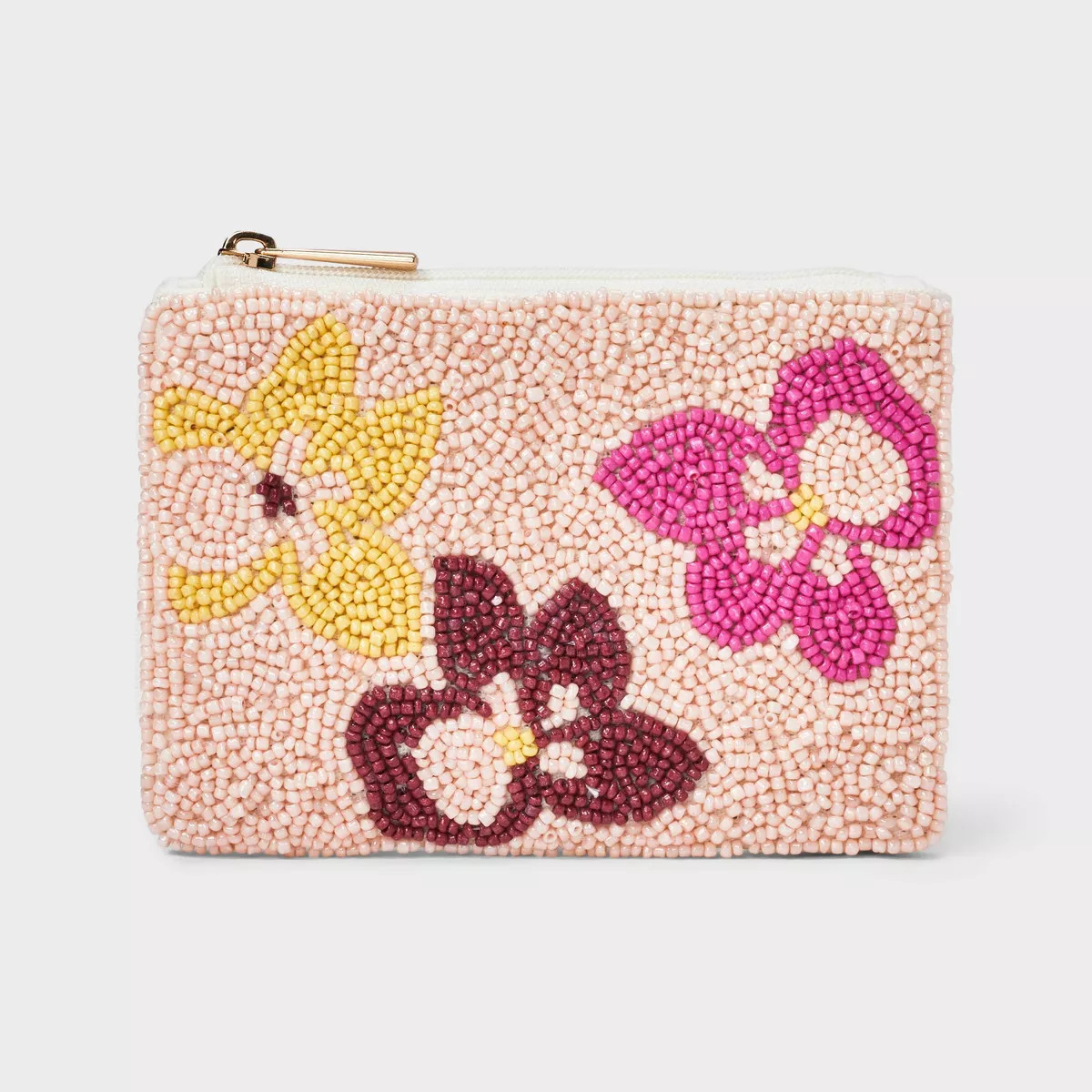 Beaded Floral Pouch Bag - A New Day™ Flower: Cotton Handbag Organizer with Zipper Closure, Bota... | Target