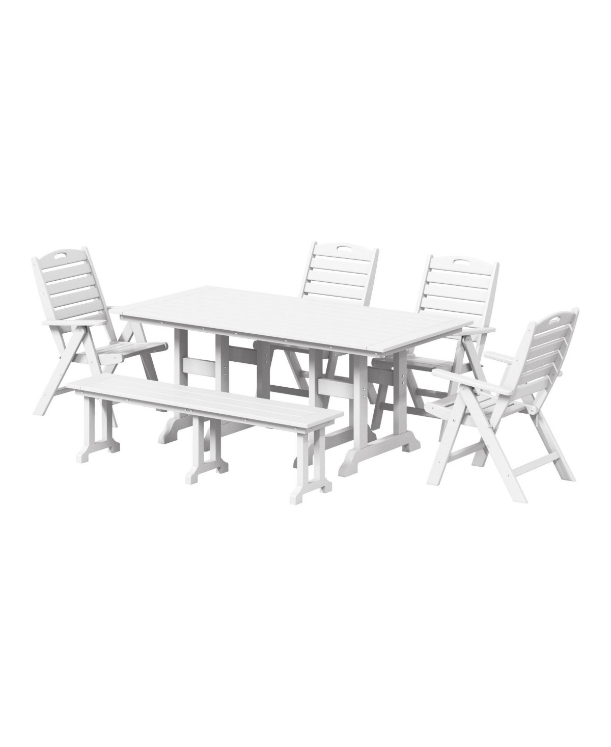 6-Piece Hdpe Rectangular Patio Dining Table Set with Foldable Chairs and Patio Bench - White | Macy's