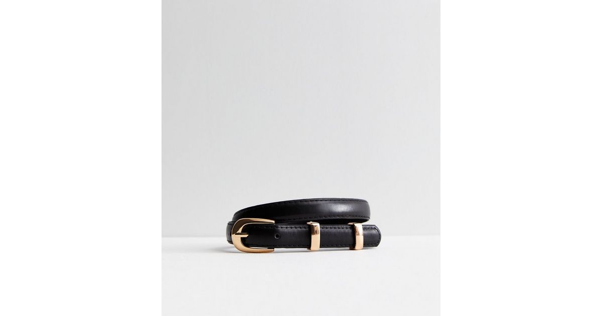 Black Leather-Look Gold Buckle Skinny Belt
						
						Add to Saved Items
						Remove from Save... | New Look (UK)