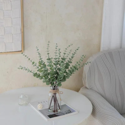 17.5" Artificial Eucalyptus Stems In Glass Vase With Faux Water,Fake Plant Eucalyptus Leaves White Seeds For Centerpiece Table Decorations Farmhouse W | Wayfair North America