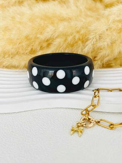 3pcs Set Unique Resin Bangle Bracelets, Black & White Mixed Wide Cuff Bracelets, Luxury Elegant S... | SHEIN