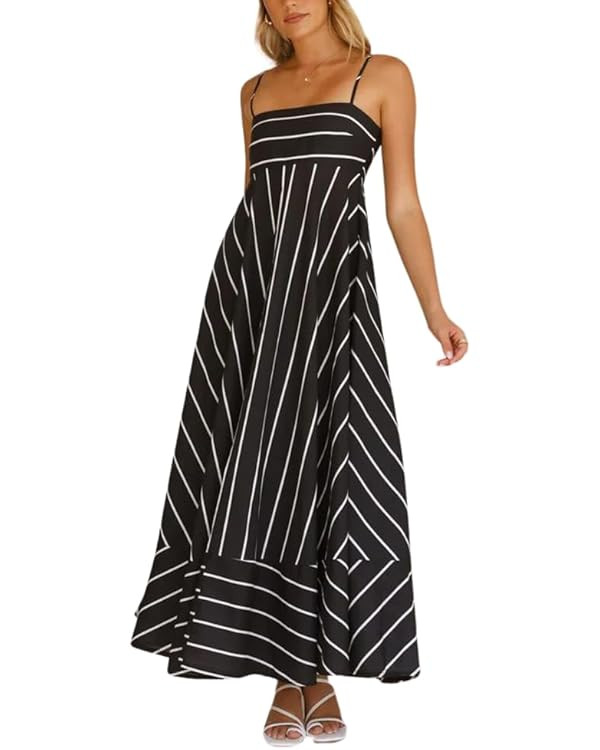 chouyatou Women's Summer Striped Spaghetti Strap Maxi Dress Boho Flowy Swing Back Smocked Beach S... | Amazon (US)