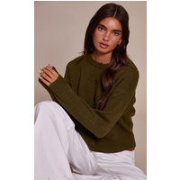 Khaki Crew Neck Knit Cardigan | PrettyLittleThing UK