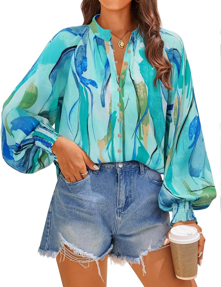 ZESICA Women's Floral Print Blouse 2026 Long Sleeve Button Down Casual Fall Boho Oversized Tops S... | Amazon (US)