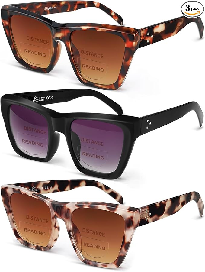 LADEESSE 3 Pack Bifocal Reader Sunglasses Women - Oversized Sun Reading Glasses Womens W/Cat Eye ... | Amazon (US)