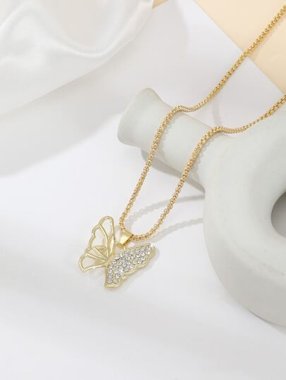 Rhinestone Butterfly Charm Necklace | SHEIN