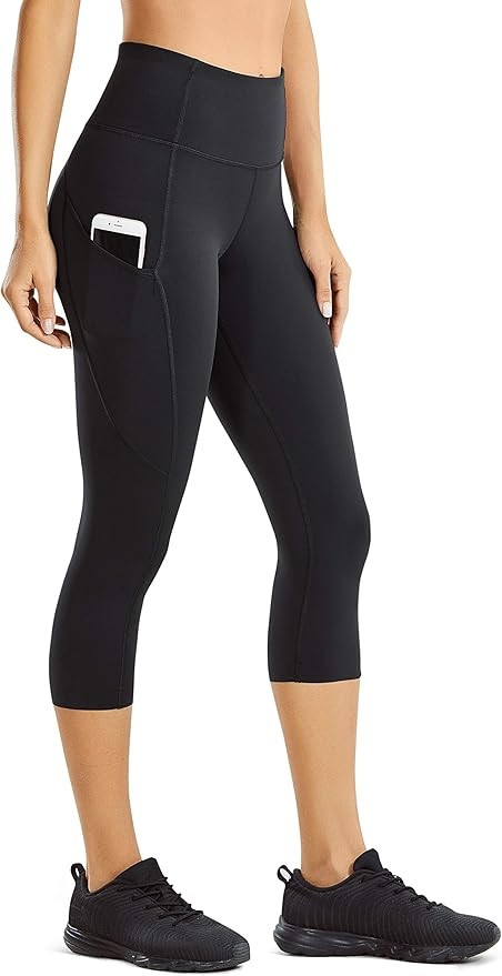 CRZ YOGA Women's Naked Feeling Workout Leggings 19" - High Waist Gym Capris Leggings with Pockets | Amazon (US)