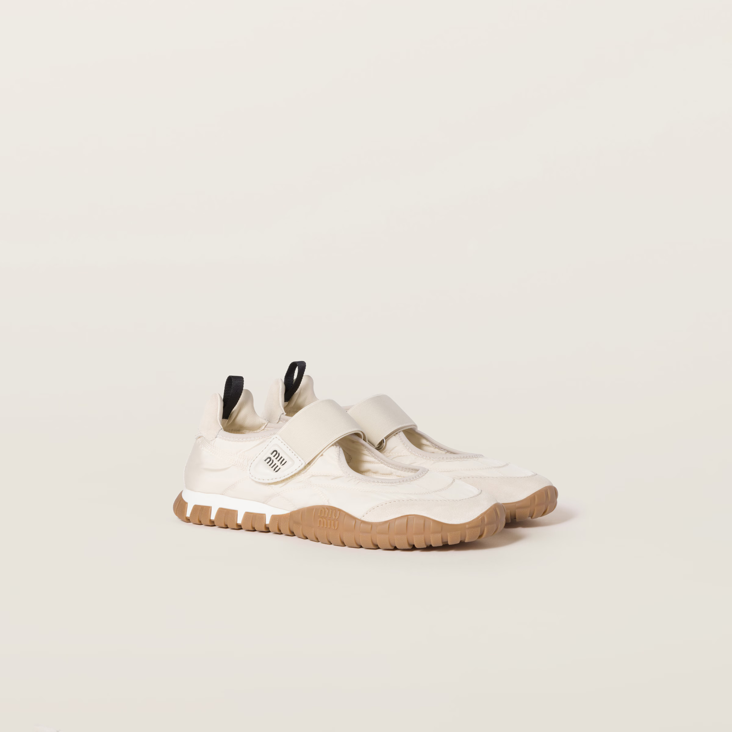 Ivory Tyre Technical Fabric And Suede Ballerinas | Miu Miu | Miu Miu US