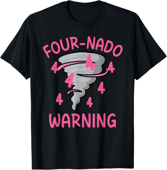 Four-Nado Storm TorNado 4th Four Birthday Party Girl Kids T-Shirt | Amazon (US)