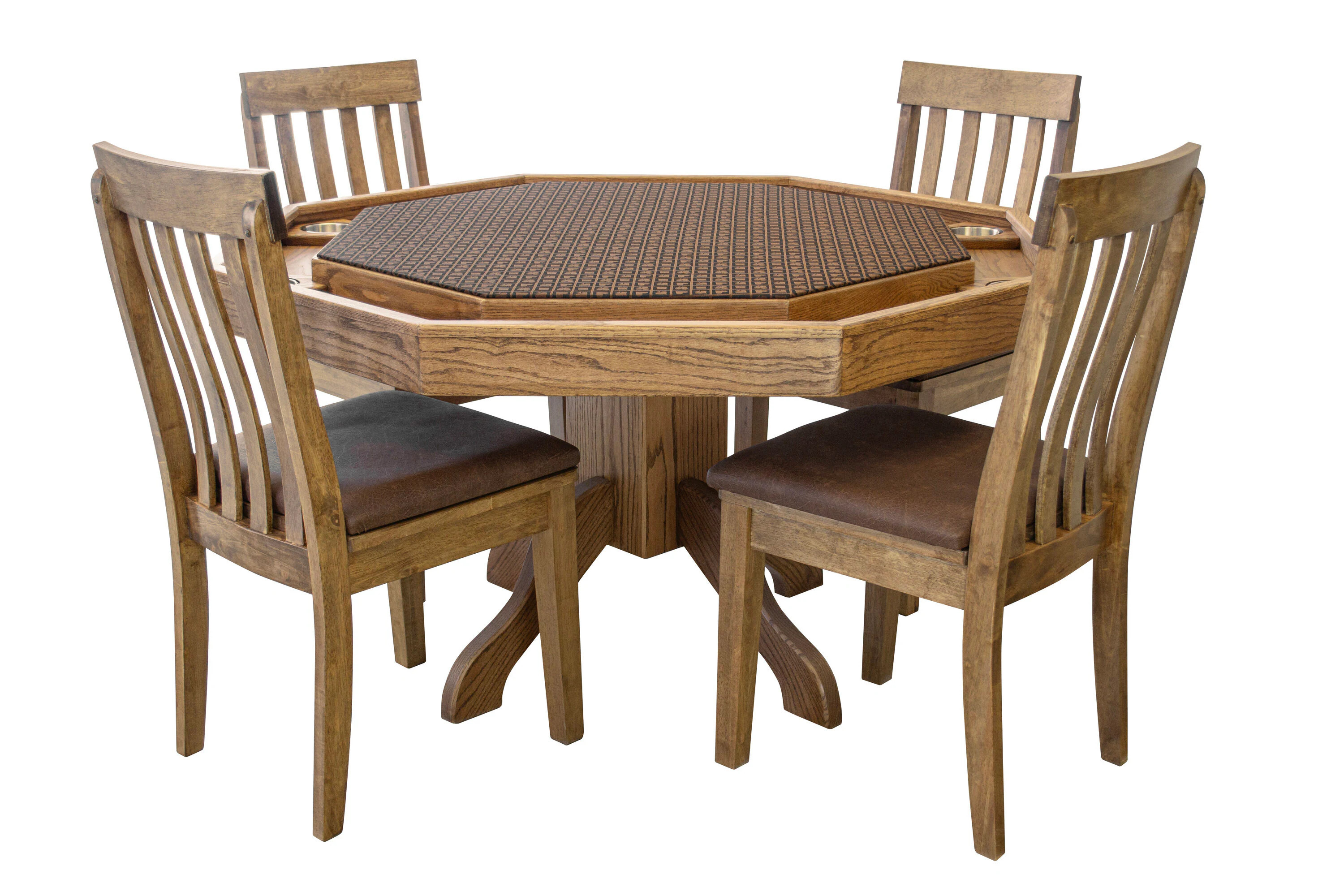A Furniture Classics Golden Provincial Oak Transitional Dining Room Set with Rectangular Table ( Seats 8 ) Stainless Steel in Brown | 54OAPRTP4CH | Lowe's