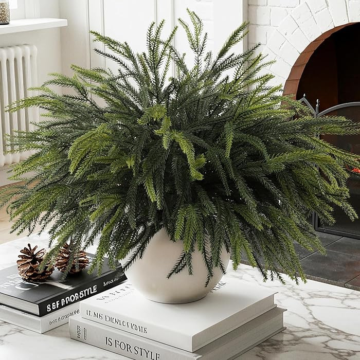 12Pcs Christmas Norfolk Pine Stems, 24'' Long Artificial Evergreen Norfolk Pine Branches, Real To... | Amazon (US)