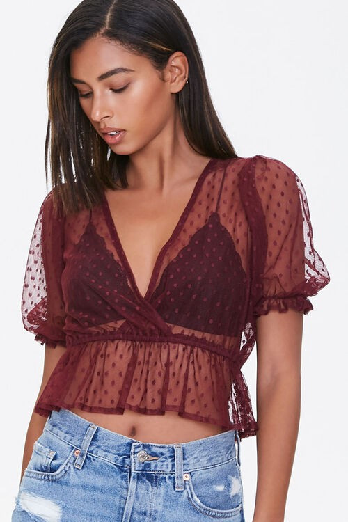 Sheer Dotted Mesh Crop Top | Forever 21 (US)