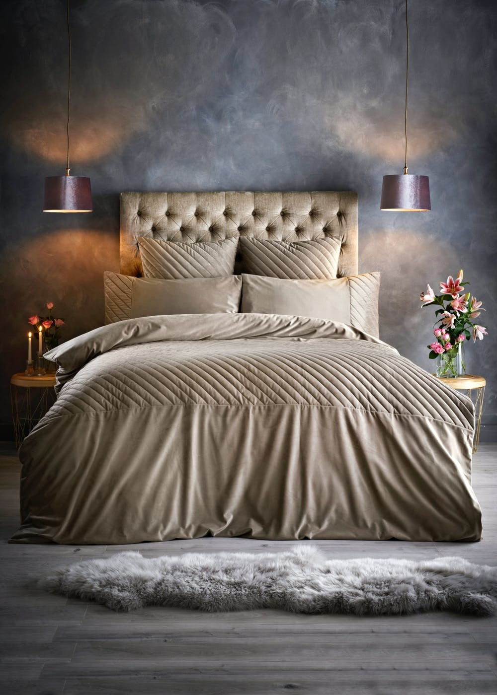 Farhi by Nicole Farhi Quilted Velvet Duvet Cover – Taupe | Matalan (UK)