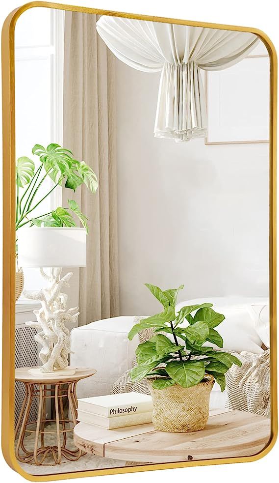 rozycher Gold Btahroom Mirror 20x30 Inch, Rectangle Mirror with Metal Frame, Gold Vanity Mirror, ... | Amazon (US)