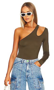 Hudson Jeans X Zoe Costello Asymmetrical Bodysuit in Olive Night from Revolve.com | Revolve Clothing (Global)