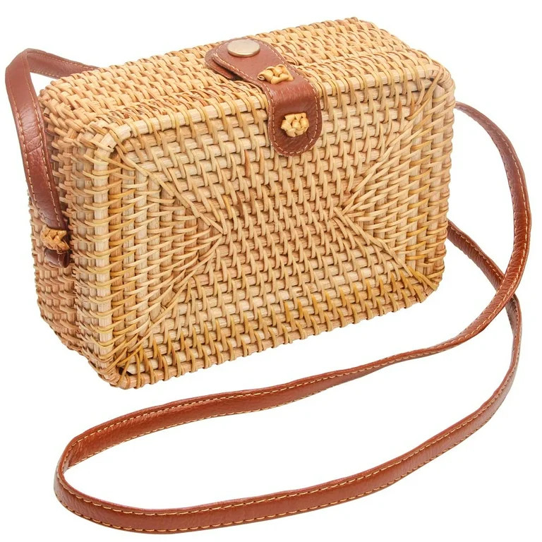Plutput Wicker Round Square Crossbody Rattan Bag, Women Boho Bag Clutch Woven Handbag | Walmart (US)