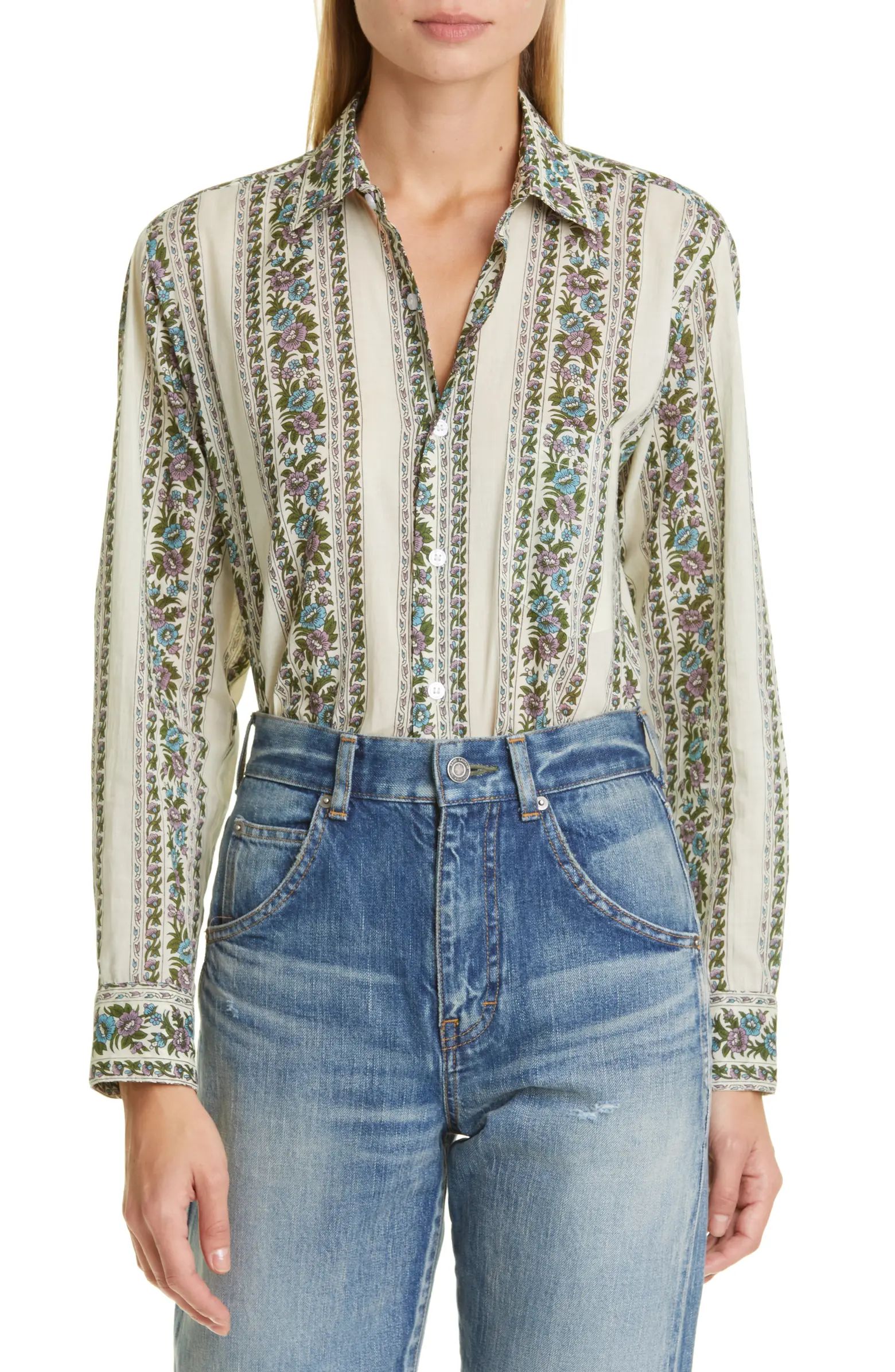 Sofia Long Sleeve Burnout Lace Button-Up Shirt | Nordstrom