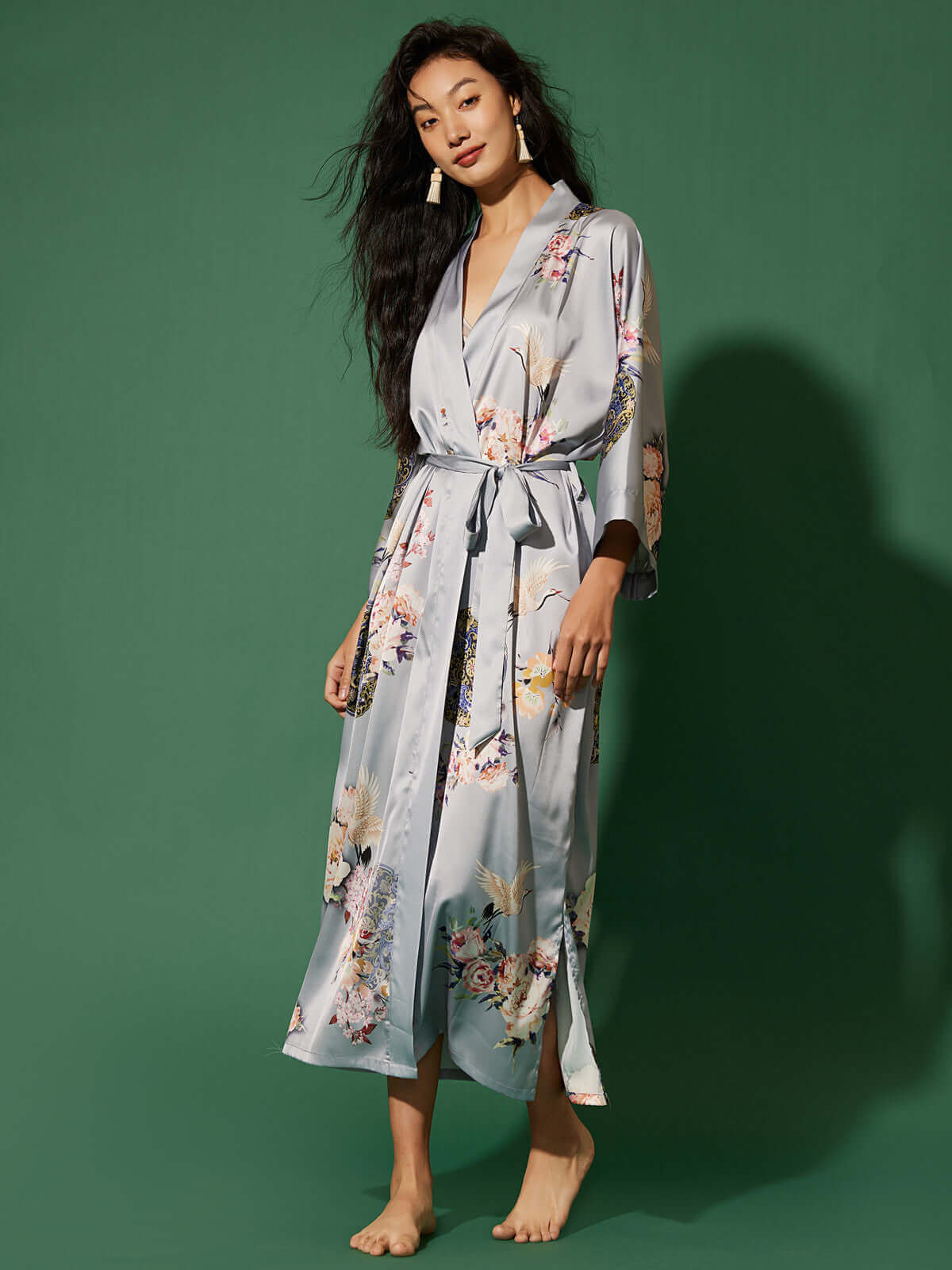 Garden Crane Gray Kimono Robe | ulivary