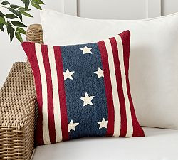 Stars and Stripes Embroidered Outdoor Pillow | Pottery Barn (US)