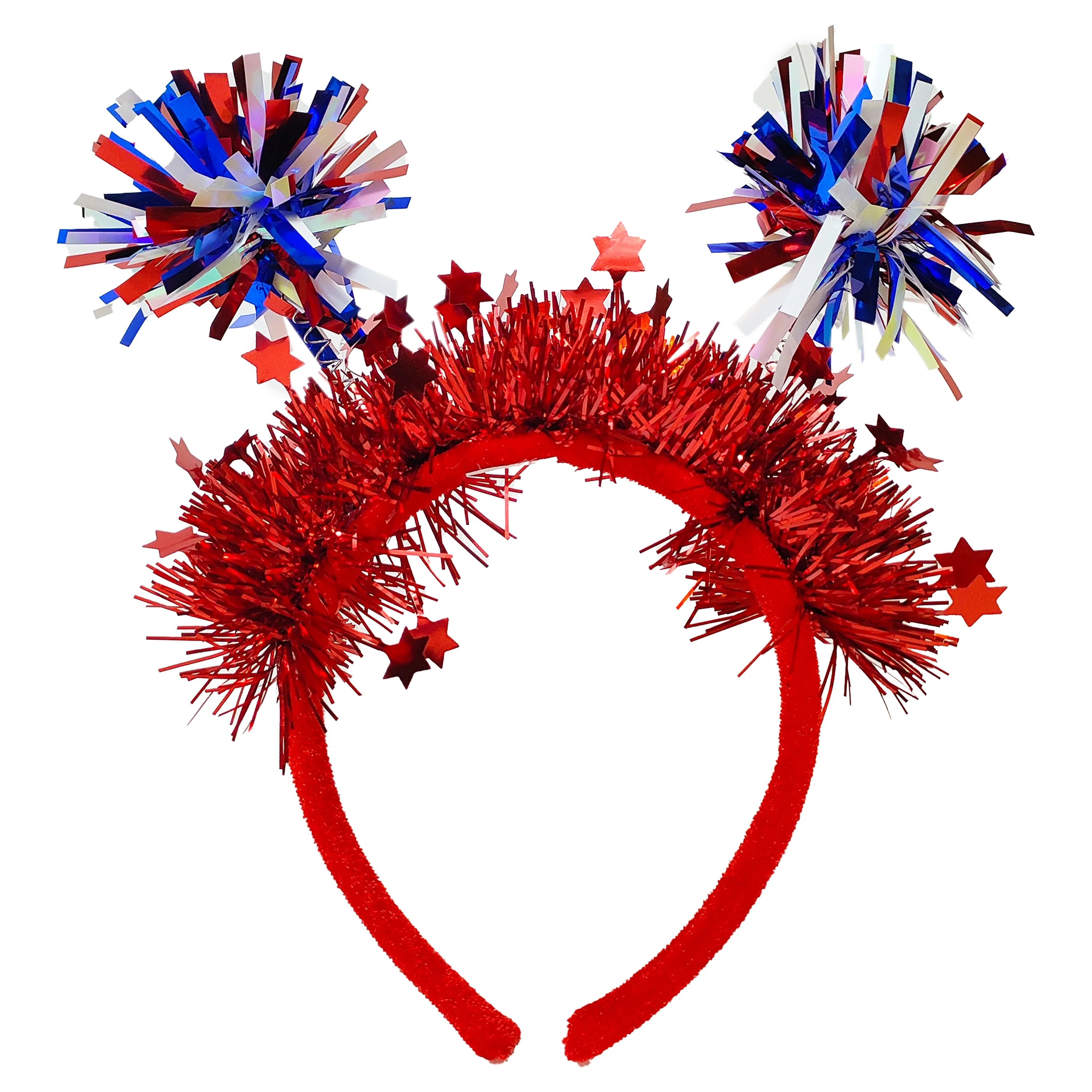 Patriotic Red, White & Blue Tinsel Headband by Way To Celebrate - Walmart.com | Walmart (US)