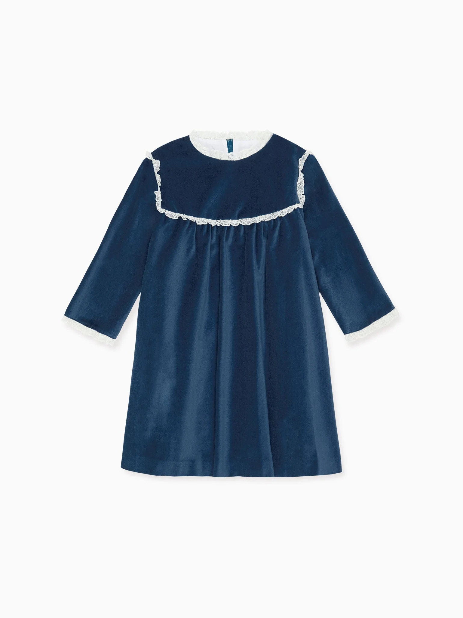 Blue Carolina Velvet Girl Empire Dress | La Coqueta (US)