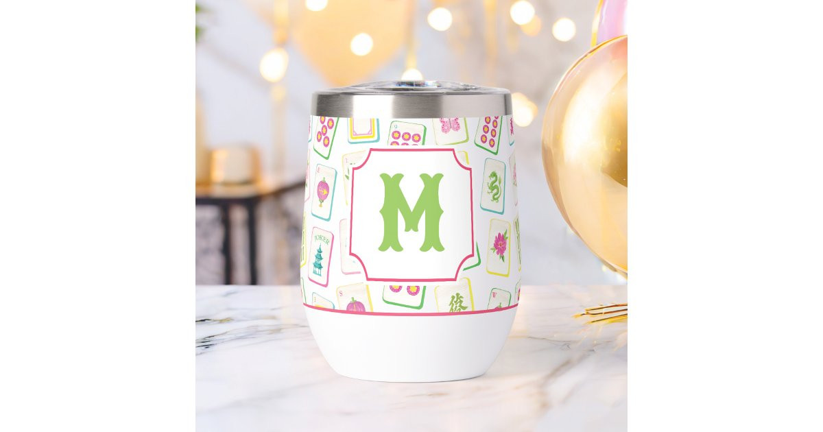Watercolor Bright Mahjong Tiles Monogram Thermal Wine Tumbler | Zazzle | Zazzle